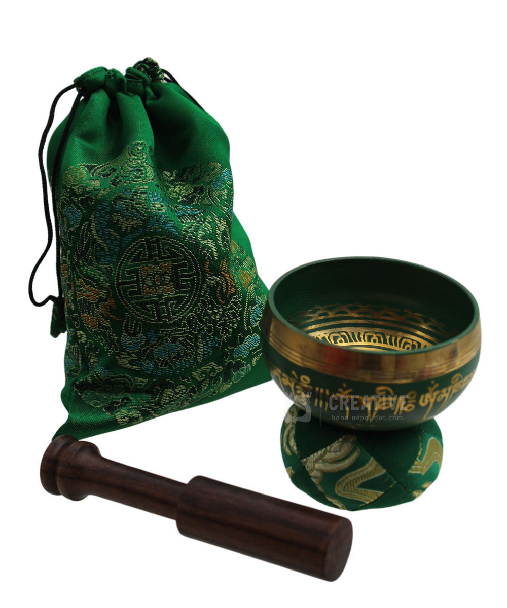 Mini Green Mantra Singing Bowl Gift Set Creativehand Nepal